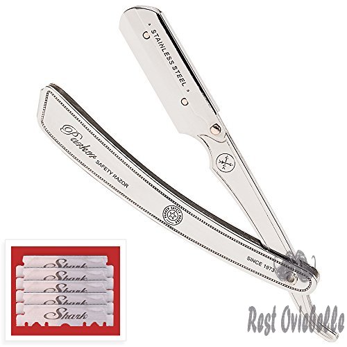 parker srx heavy duty professional 100 stainless steel straight edge barber razor and 5 shark super stainless blades